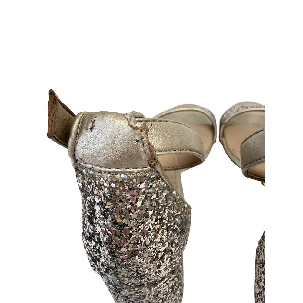 Gianni Bini Gold Glitter Block Heel Sandals Ankle Strap Womens Size 8M Fair - Picture 7 of 13
